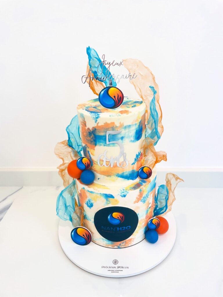 gâteau événementiel personnalisé pour anniversaire d’entreprise réalisé par Précieux Délices à Orléans